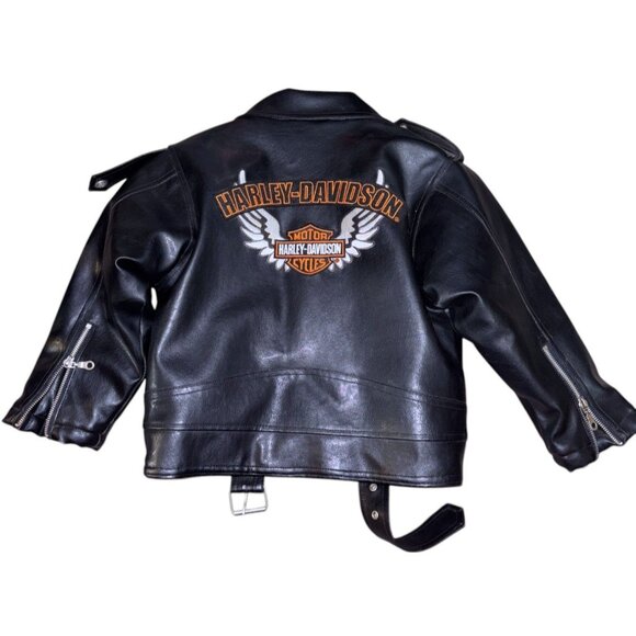 Harley-Davidson Boys Faux Leather Motorcycle Jacket Size 6 With Embroidered Logo - Picture 3 of 13